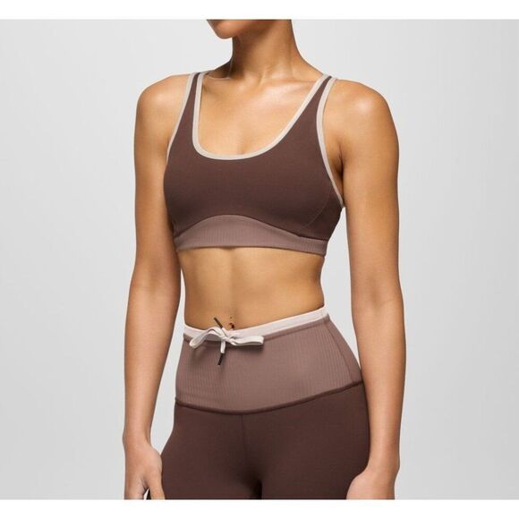 prAna - M - Luxara Salutations Bra In Mocha Colorblock Brown - Picture 4 of 8